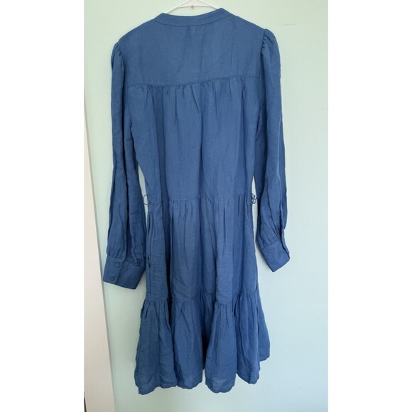 Sundance Elderflower Linen Blend Tiered Dress Size M Blue Long Sleeve Tie Belt - Picture 7 of 16